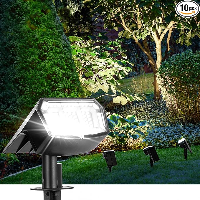 Solar Spot Lights Outdoor Waterproof, Solar Spotlights, 10 Pack, Cool White | 63 LED, 3 Lighting Modes, 120° Adjustable Solar Landscape Lights for Yard, Garden, House, Garage, Pathway