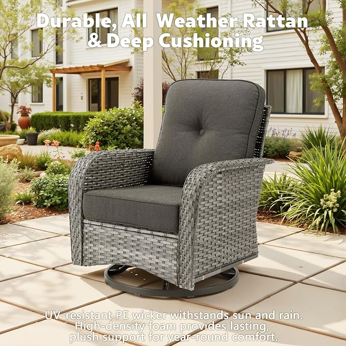 CAODOC 6 Pieces PE Wicker Patio Furniture Set, Outdoor Sectional Sofa with Swivel Chairs, Modern Rattan Conversation Set for Yard, Garden, Lawn, Deck, and Backyard