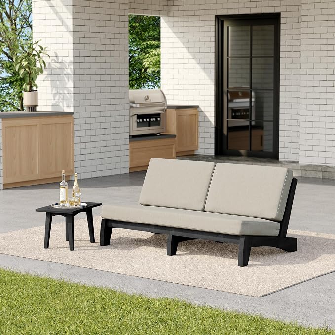 2 Pieces Patio Furniture Sets, All-Weather Outdoor Wood Bistro Set Patio Conversation Side Table Chiars and Patio Loveseat for Balcony, Backyard