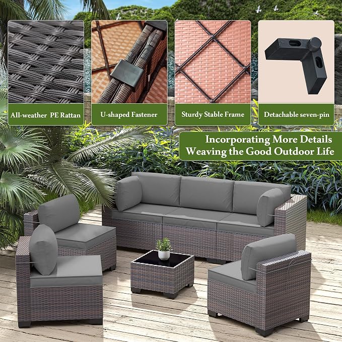 10 Pieces Outdoor Patio Furniture Set,Outdoor Sectional Furniture All Weather PE Rattan Wicker Patio Conversation Set with Coffee Table,Swivel Rocking Chairs Set,Grey