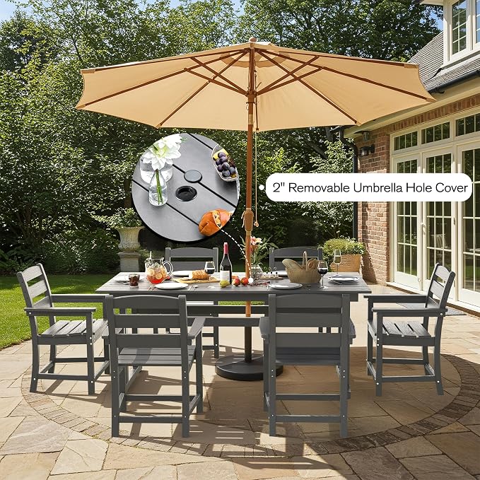 nalone 5-Piece Patio Dining Table Set, HDPE Outdoor Dining Sets with Table and 4 Chairs, Dining Furniture Set with Umbrella Hole (Grey, 5 Pcs)