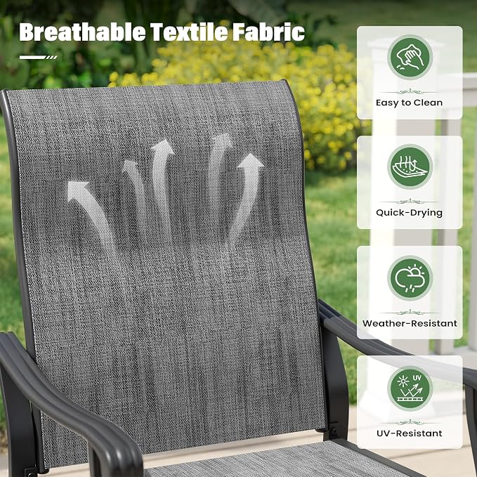UDPATIO 7 Piece Patio Dining Set for 6, Patio Outdoor Table and Chairs, 59"×38" Black Table with Umbrella Hole, Gray Patio Chairs Set of 6, Patio Outdoor Dining Set for Lawn, Backyard, Deck
