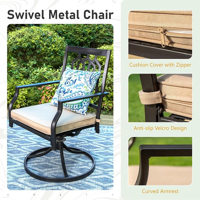 Sophia & William Patio Dining Set 6 Pieces, Swivel Patio Dining Chairs, Fixed Chairs and Bench, Large 60" Metal Dining Table, for Lawn Support 300lbs