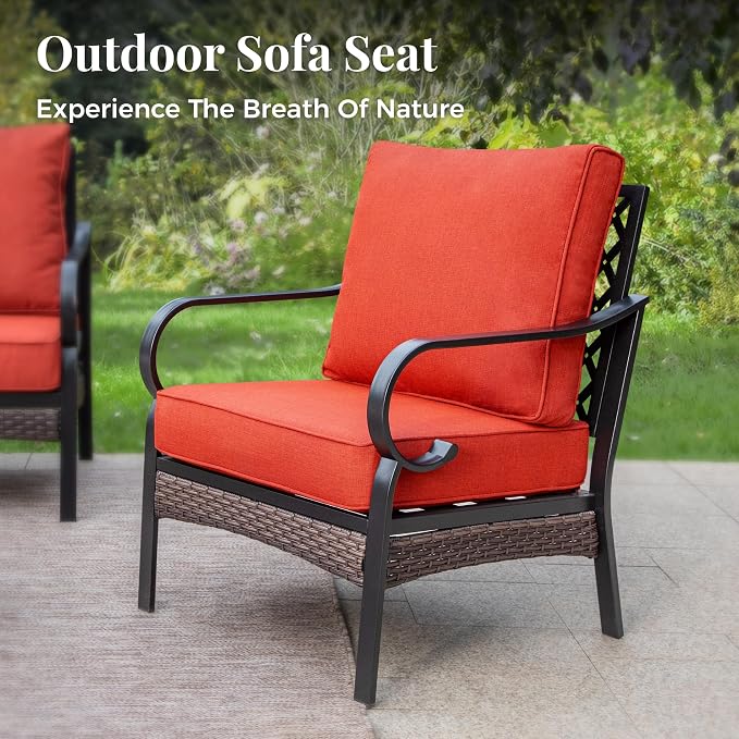 MIXPATIO Patio Furniture Set with Coffee Table, Outdoor Conversation Set with 2 x Fixed Chairs, 1 x 3-Seat Sofa for Lawn Garden Backyard, Red