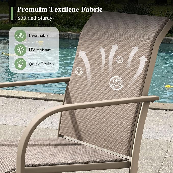 5 Pieces Outdoor Dining Set, Stackable Textilene Paito Chairs & 40.5" Round Dining Table with Umbrella Hole and Shelf, Patio Dining Set for Backyard, Deck, Garden, Sandshell