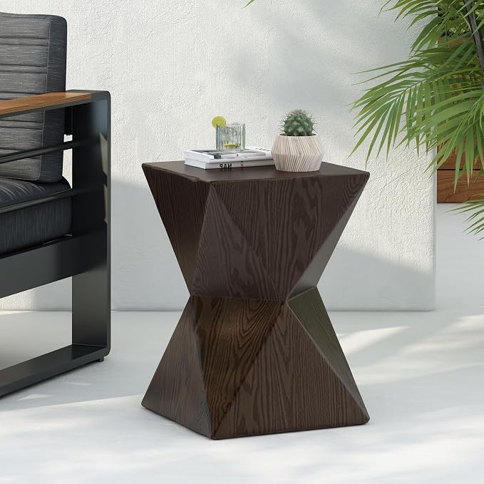 Christopher Knight Home Square Side Table, Concrete Outdoor Table, Accent End Table, Side Table with Wood Grain Finish Modern Design Ideal for Patio Garden Balcony Living Room, Natural