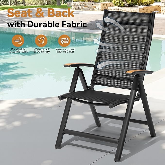 Pellebant 7 Pieces Aluminum Outdoor Dining Set for 6, Expandable Outdoor Dining Table and 6 Foldable Adjustable Backrest Chairs, Weather Resistant Outdoor Furniture Set for Deck, Porch & Backyard