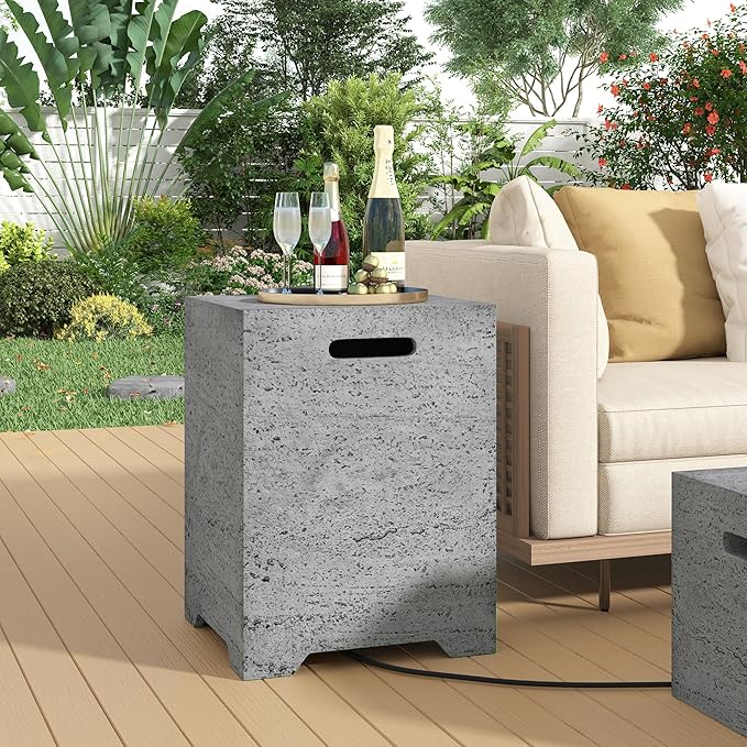 Polibi Tank Cover with Square Side Table, 100lb Capacity Weather-Resistant Enclosure for Standard 20 lb Tanks, Outdoor Storage for Patio, Deck, Balcony, No Assembly Needed, Dark Gray