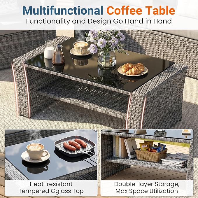 Wisteria Lane Patio Furniture Set, Wicker Outside Outdoor Furniture for All Weather, Patio Sofa with High Backrest Support and Wide Armrest for Backyard, Balcony, Deck, Porch, Dark Blue