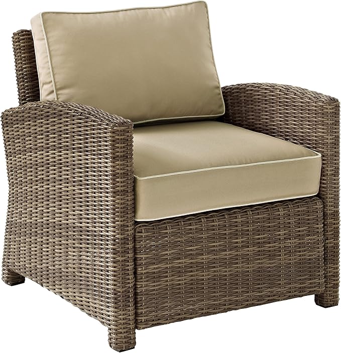Crosley Furniture Bradenton 5-Piece Outdoor Sectional Sofa Wicker Conversation Patio Furniture Set for Deck, Brown with Sand Cushions