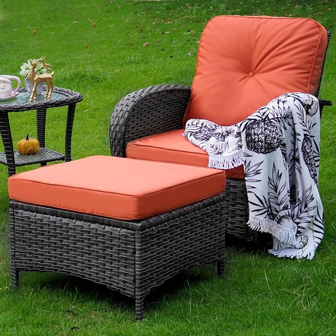 Patio Furniture Conversation Set with Ottomans, 5 Piece Wicker Patio Swivel Rocking Chairs with 360° Swivel Glider and Glass Coffee Table for Porch, Deck, Garden,Red