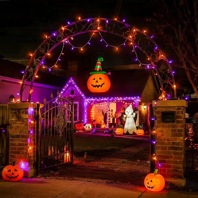 JMEXSUSS 600 LED Halloween Lights Outdoor, Orange Purple Halloween Lights | Orange and Purple String Lights Indoor Plug in Clear Wire for Halloween Tree Fireplace Garden Patio House Car Party Decor