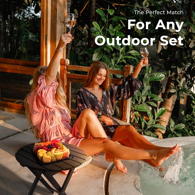 HOMESTEAD Folding Adirondack Round Table, Patio Side Table, FSC Acacia Wood, Fully Assembled and Ready to Use (Black)