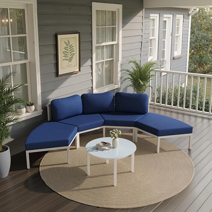 Crestlive Curved Patio Furniture Set, Modular Half Moon 4-Seater Sofa with Round Coffee Table, Aluminum Outdoor Sectional with 4.3" Cushions, All-Weather Couch for Backyard, Deck, Porch, Poolside