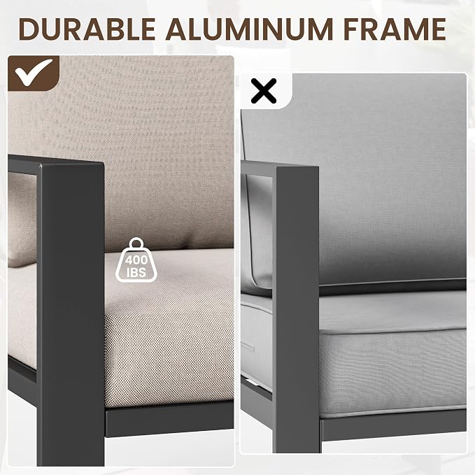Aluminum Outdoor Loveseat with Coffee Table Small Furniture Patio Love Seat Couch Outdoor Chairs with 4" Cushion Loveseats Sofa for Poolside,Balcony,Deck,Yard