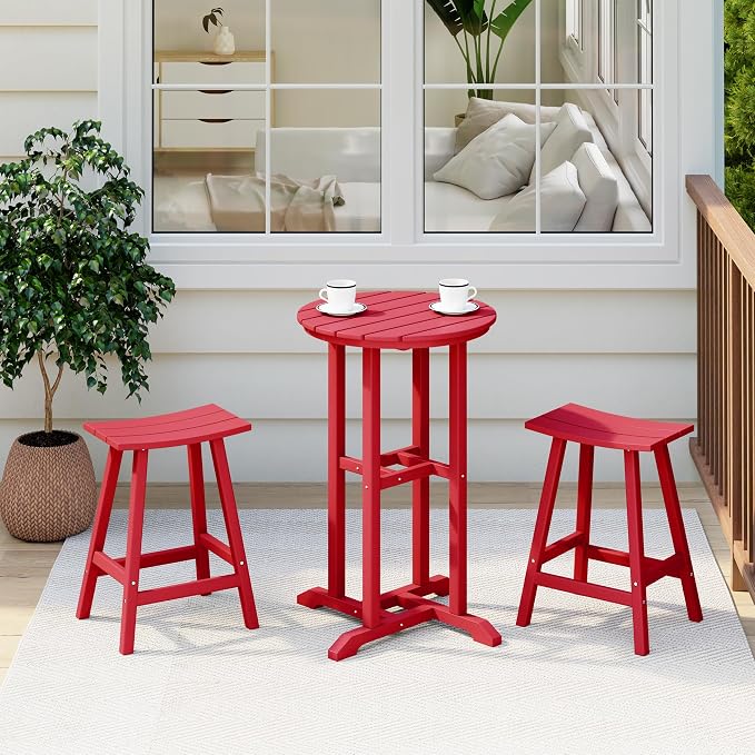 Costaelm Outdoor Bar Table, 37" Counter Height Round Patio Cocktail Bar Table, Patio Bar Table Bistro Dining Table Pub Table for Front Porch Deck, Backyard, Garden, Red