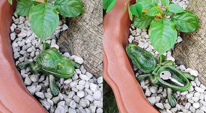BSTGIFTS Iron Frog Key Hider - Outdoor Statue, Cast Iron, Green Frog, Hide a Key, Garden Decoration