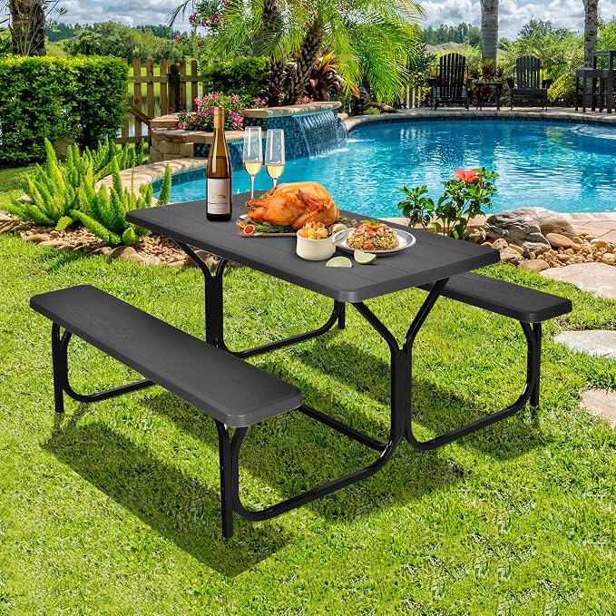 Outdoor Picnic Table, Black