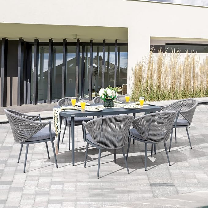 NUU GARDEN Outdoor Dining Table with 1.97" Umbrella Hole, All Weather Outdoor Patio Table, 6-Person Aluminum Rectangle Dining Table, Bistro Table for Garden, Poolside, Backyard, Grey
