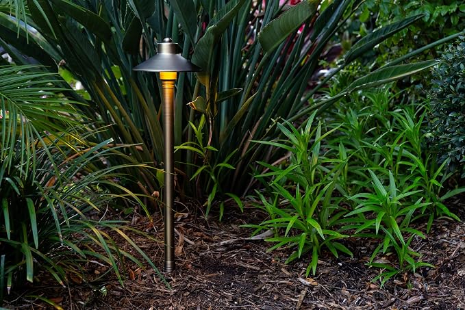 VOLT 12V Flat Hat (7"" Shade) 2700K LED Path Light 6-Pack Kit, Bronze | Solid Brass Fixtures, 150W Low Voltage Transformer, 3W G4 LED Bulbs Produce 300 Lumens of Warm White Light