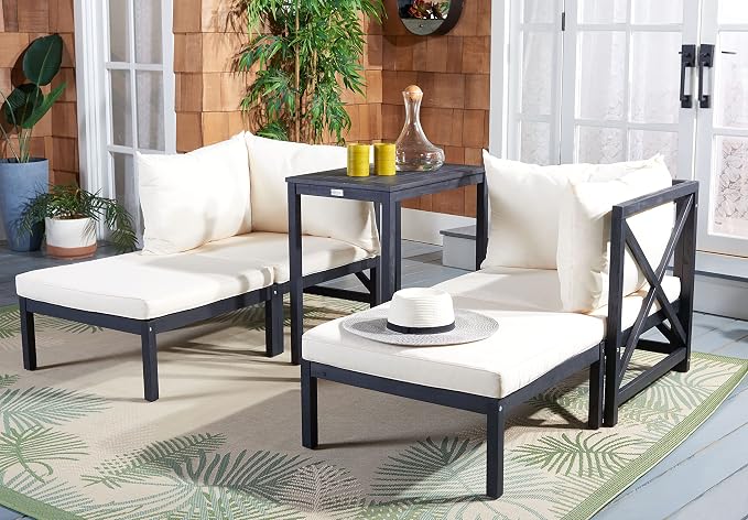 SAFAVIEH Outdoor Collection Ronson Dark Slate Grey/Beige Cushion 5-Piece Sectional Patio Set