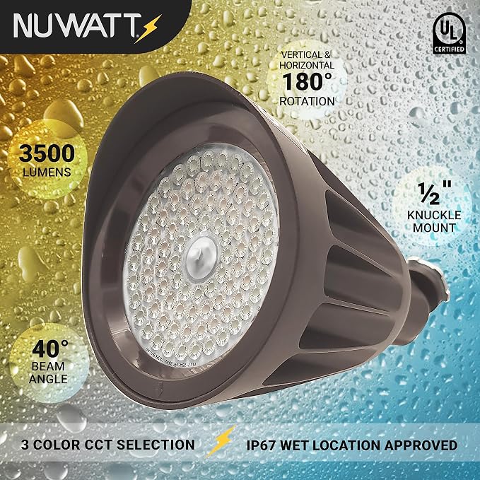 25W Bronze Bullet Spot Light Outdoor LED Landscape Floodlights, 3500 Lumens Bright Outdoor Light for Yard, 3000K/4000K/5000K Selectable, 1/2" Knuckle Mount, 120-277V Waterproof Flag Pole Lights
