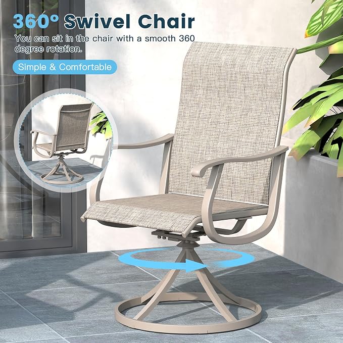 5 Pieces Patio Furniture Dining Set, 4 Textilene Swivel Dining Chairs, 41" Outdoor Round Metal Table with Storage Shelf and 1.57" Umbrella Hole, Outdoor Dining Set for Porch, Lawn, Grey/Sand