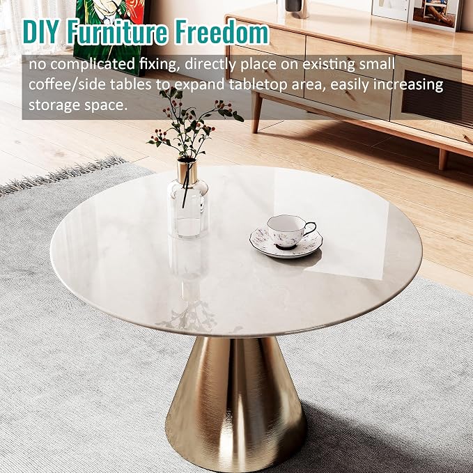 28" Round Tempered Glass Table Top, Marble Glass Surface Protector Heat & Scratch Resistant Multipurpose for Dining, Coffee, Restaurant, Office and End Table (Grey Marble Pattern, 28 Inch)