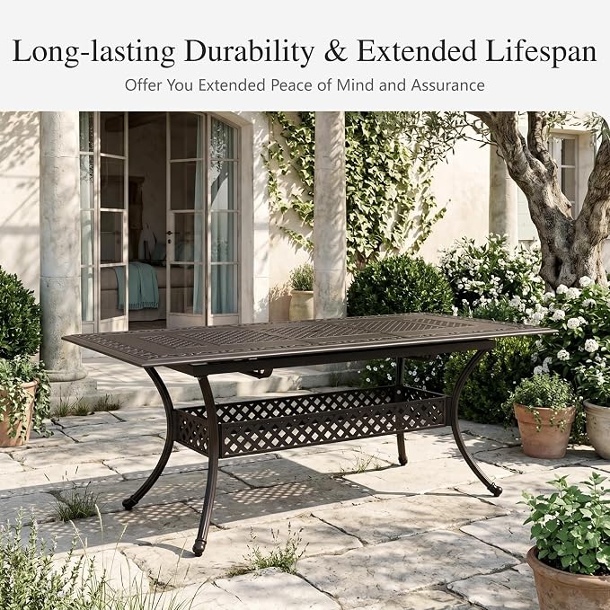 Sophia & William Extendable Outdoor Dining Table Cast Aluminium Patio Table 6-Person Rectangular with 2.1" Umbrella Hole for Porch Backyard, Bronze