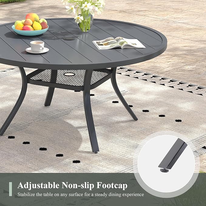 7 Pieces Outdoor Dining Set, Stackable Textilene Paito Chairs & 47.2" Round Dining Table with Umbrella Hole and Shelf, Patio Dining Set for Backyard, Deck, Garden, Grey & Dark Grey