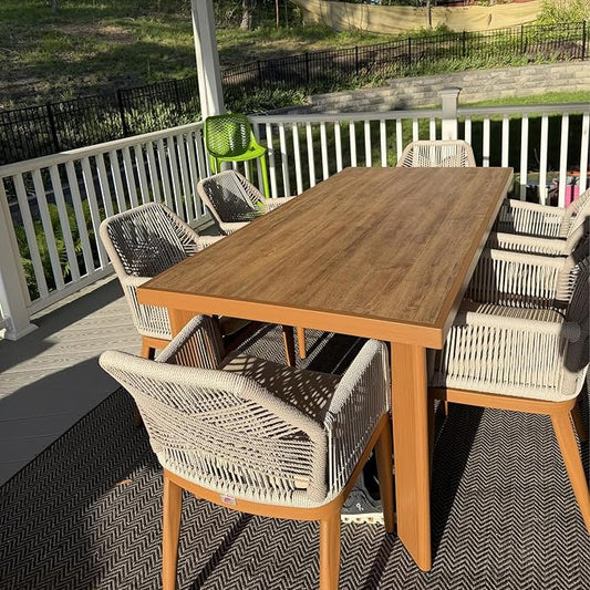 PURPLE LEAF 7 Pieces Patio Dining Set Aluminum Rectangular Table and Rattan Arm Chairs with Cushions for Kitchen Porch Garden Modern Outdoor Furniture Sets
