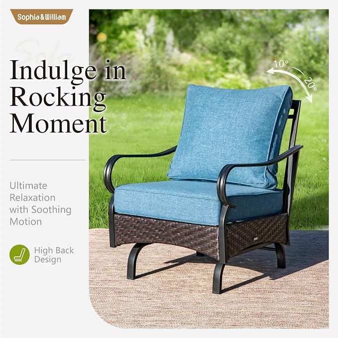 Sophia & William Patio Furniture Set with 56" Fire Pit Table, 9 Seats Metal Frame Outdoor Conversation Sets Wicker Patio Sectional Sofa Set with Ottomans for Porch, Deck, Poolside, Navy
