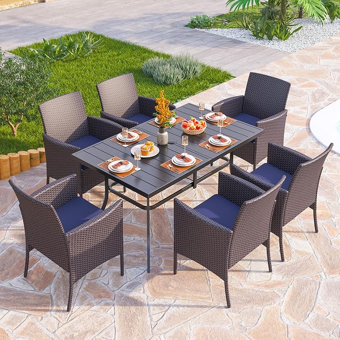 PHI VILLA Wicker Patio Dining Chairs Set of 2 with Removable Cushions | 2 Rattan dining chairs with thick removable seat cushions. Sturdy steel frame, easy assembly.