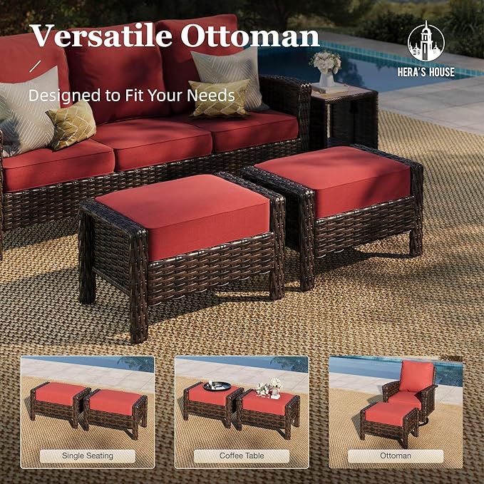 HERA'S HOUSE Red Outdoor Furniture Set with 35" High Back Swivel Chairs, Wicker Patio Conversation Sets with 5.5" Waterproof Cushions for Deck Lawn Yard