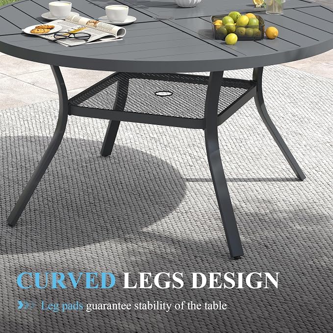 VICLLAX Patio Table and Chair Set of 4, All Weather Metal Round Outdoor Dining Furniture Set-40.6" Round Outdoor Table and Chairs, Grey Tabletop