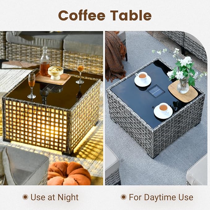 7 Pieces Wicker Patio Furniture Set,Outdoor Sectional Sofa with Coffee Table Comfy Cushions,Modern Modular Deep Seat Rattan Couch Conversation Set,Light Grey