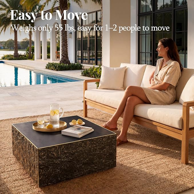 UPHA 28" Square Outdoor Coffee Table, Modern Hollow Concrete Patio Table, Small Minimalist Low Accent Table for Living Room, Balcony, Deck, Backyard, Bronze