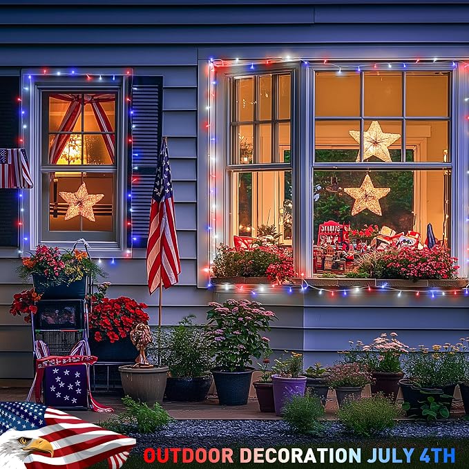 JMEXSUSS 600 LED Red White and Blue Lights Outdoor,4th of July Decor Lights | 168Ft Fourth of July Lights for Memorial Day Patriotic American Indoor Holiday Tree Party Independence Christmas Decor