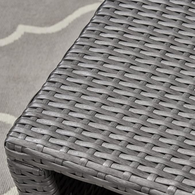 ST Lucia Patio Coffee Table Woven Rattan Open Shelf, Grey | Woven rattan, weather resistant, flat tabletop, open lower shelf, stable 4-corner base