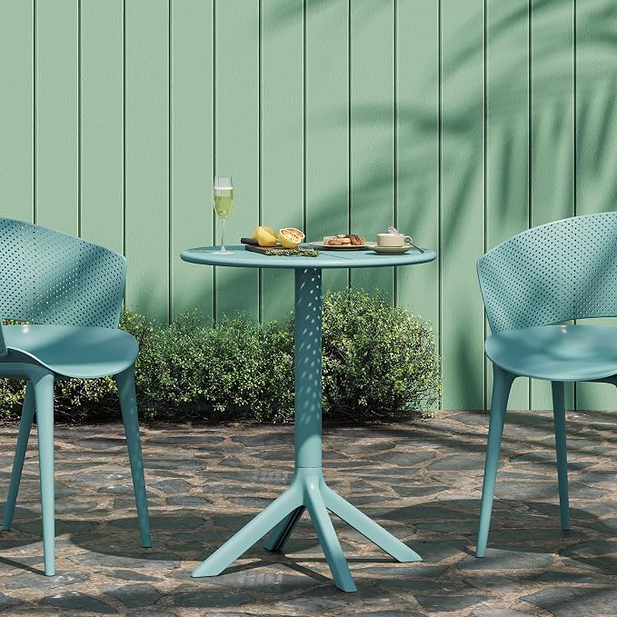 Christopher Knight Home Elshore Patio Bistro Table, Outdoor Plastic Round Table with Pedestal Base, Compact Bistro Table for Garden/Balcony/Poolside, Modern Coffee Table, Accent Table, Sky Blue