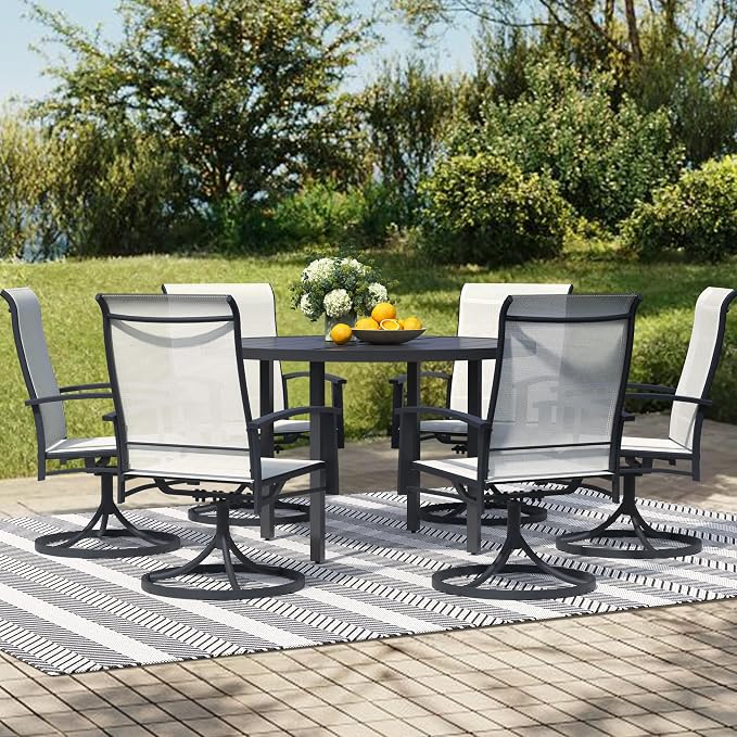 60" Round Outdoor Patio Table for 8, Metal Black Dining Table with Adjustable Umbrella Hole, Garden, Backyard & Deck Bistro Table