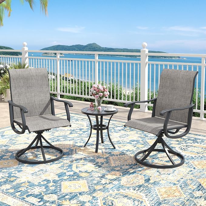 Outdoor Dining Set for 2, 18.5" Metal Round Patio Side Table and Sling Patio Swivel Chairs, 3 Pieces Patio Table and Chairs Set for Garden Backyard, Grey and Black