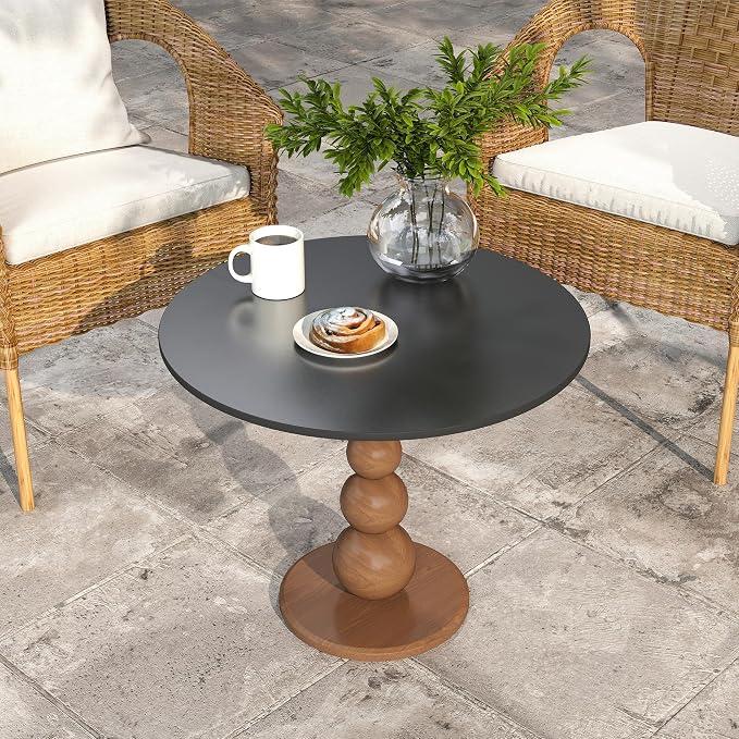 Round Table Top, 23.6” Black Sintered Stone Tabletop, DIY Replacement & Cover Marble Desktop, Scratch & Wear Resistant, Easy to Clean, Suitable for Indoor & Outdoor