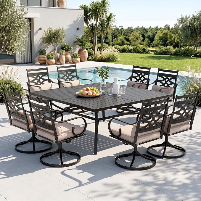 Sophia & William 9 PCS, Patio Dining Set, Steel | Iron, Swivel Chairs, Rust-Resistant, Cushions Included, For Patio, Garden and Yard