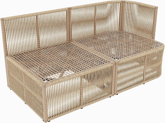 Outdoor PE Rattan Patio Furniture Set Sectional Sofa with Iron Frame, All-Weather Wicker Conversation Set with Thick Cushions and Coffee Table for Garden Backyard Balcony