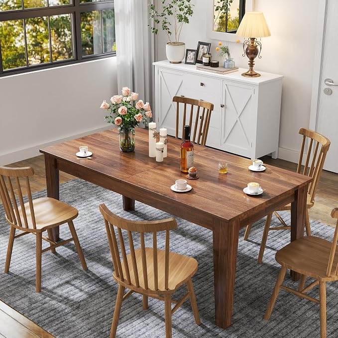 70.86" - 106.5" Extendable Dining Room Table, Modern Extra Long Folding Dining Tables, Outdoor Patio Furniture Set for 2-8 People, Adjustable Kitchen Dinner Table, Walnut