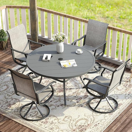 VICLLAX 5 Pieces Patio Dining Set, Outdoor Dining Set for 4-40.6" Round Patio Table and 4 Outdoor Swivel Chairs for Lawn Garden, Grey Tabletop and Grey Fabric