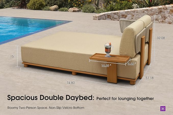 PURPLE LEAF Patio Furniture Set Modular U-Shaped Outdoor Sectional Sofa with 11" Thick Olefin Cushion 9-Piece Outdoor Conversation Set with Daybed & Coffee Lights for Backyard Garden Poolside, Beige