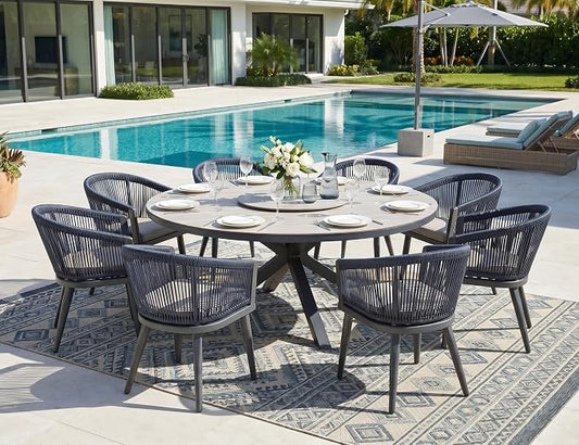 PURPLE LEAF 9-Piece Patio Dining Set with Cushions All-Weather Wicker Round Table and Chairs Gray-Finish Aluminum Frame Outdoor Furniture for Garden Deck Backyard
