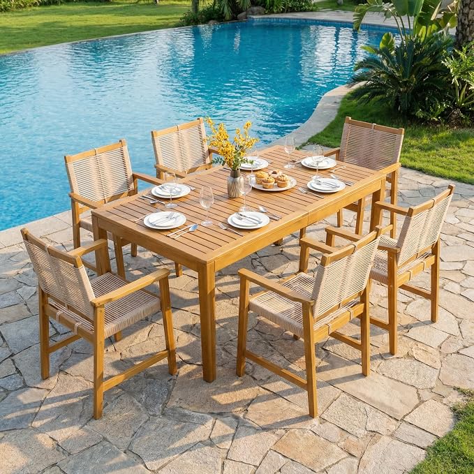 Acacia 63" L Classic Rectangular Outdoor Dining Table, Up to 6 Seats, Solid Eucalyptus Grandis Wood | Waterproof & UV Resistant, Low Maintenance & Easy Assembly Tables for Garden, Patio | Natural
